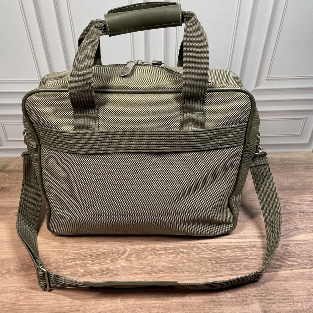 MODA Carry-On Travel Briefcase Bag Olive Green Laptop Messenger Shoulder Strap - Picture 2 of 12